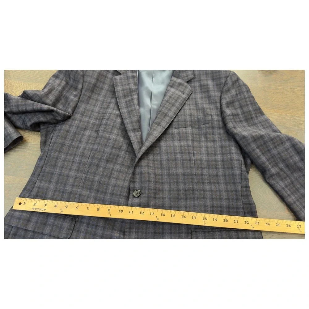 BARONI Men's Plaid Blazer Sport Coat Reda Blue Brown SUPER 150's Wool 46R